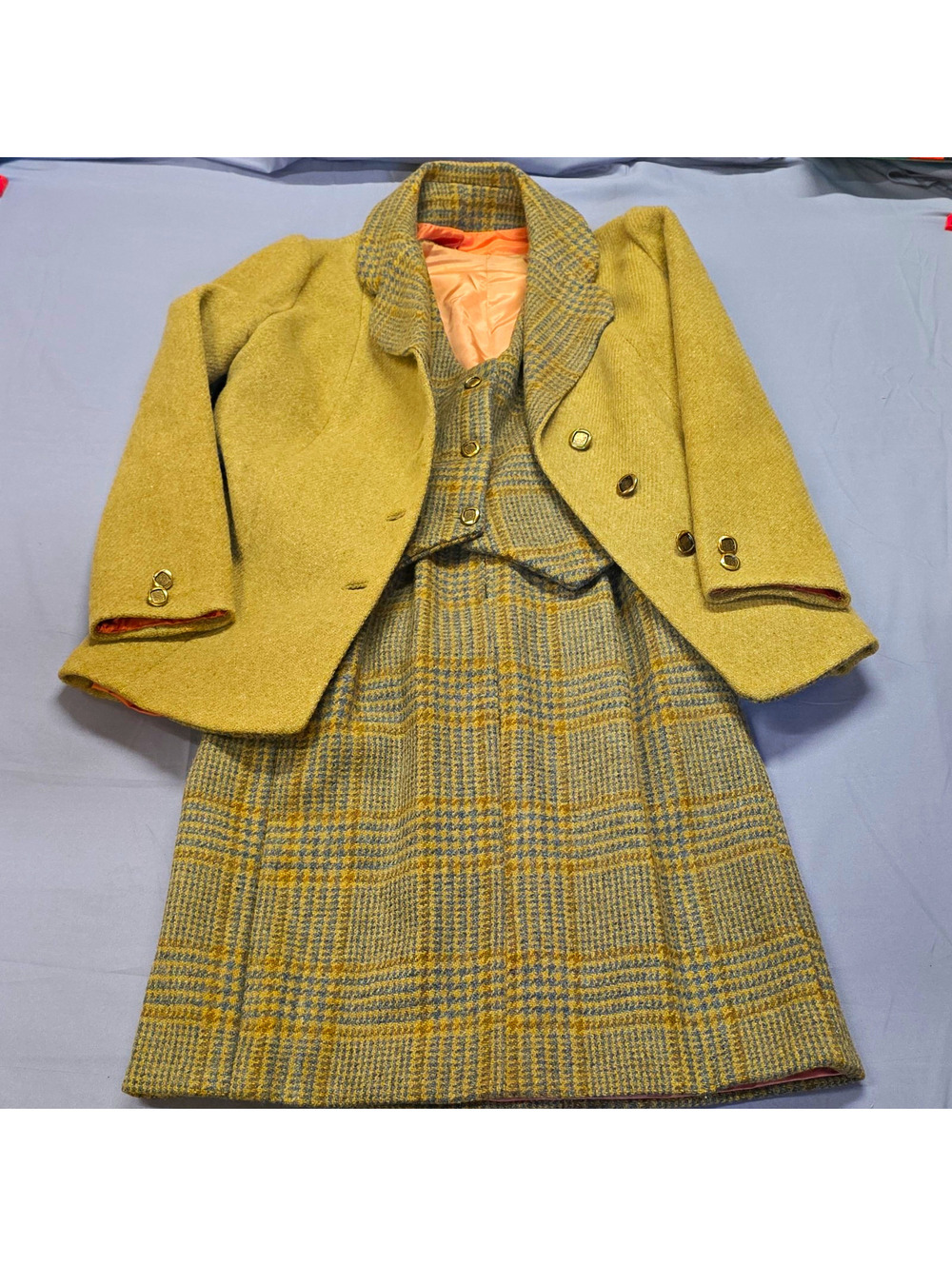 VTG 1960's TWEED 3 Piece Skirt Suit Coat Vest ILGWU, Union Made #JackieO